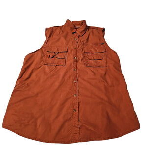 Boulder Creek Mens Button Up Sleeveless Shirt Size 2XL Orange 100% Cotton Collar